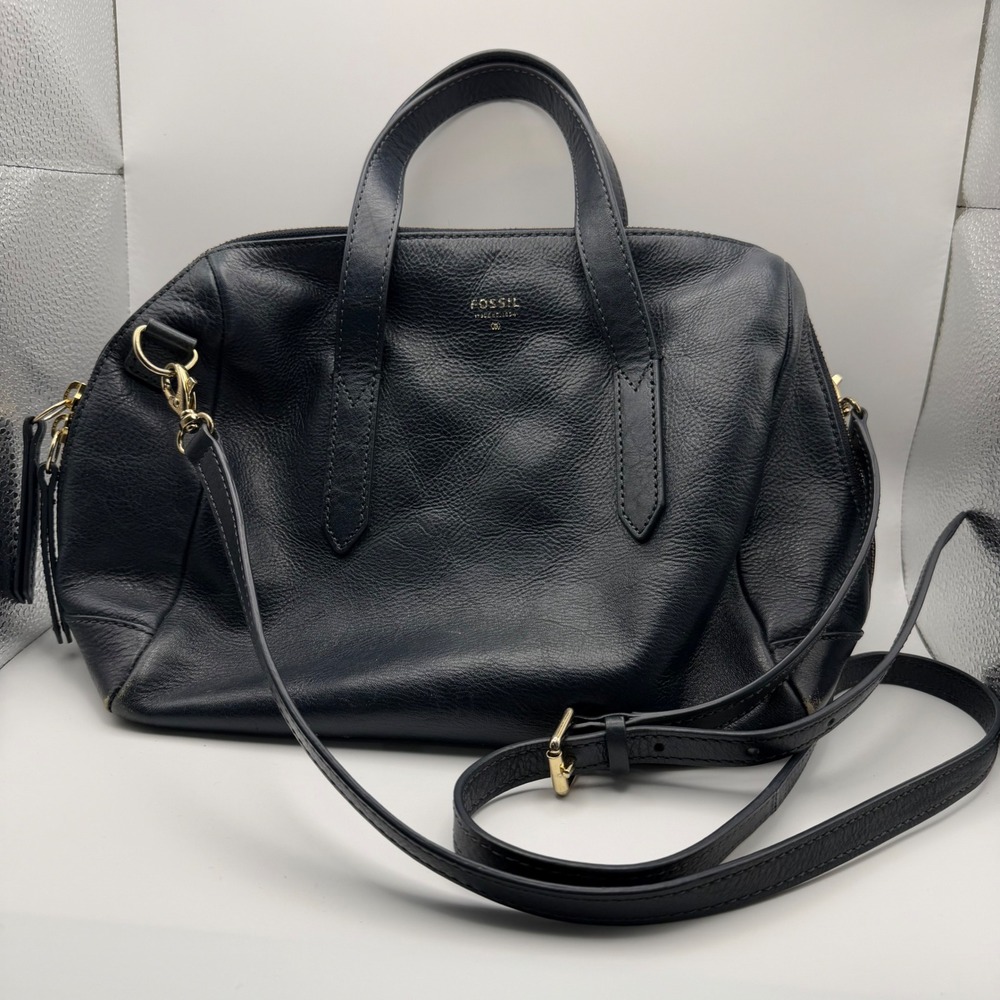 Fossil Women's Medium Blue Pebbled Leather Sydney Satchel Crossbody Purse ZB5486